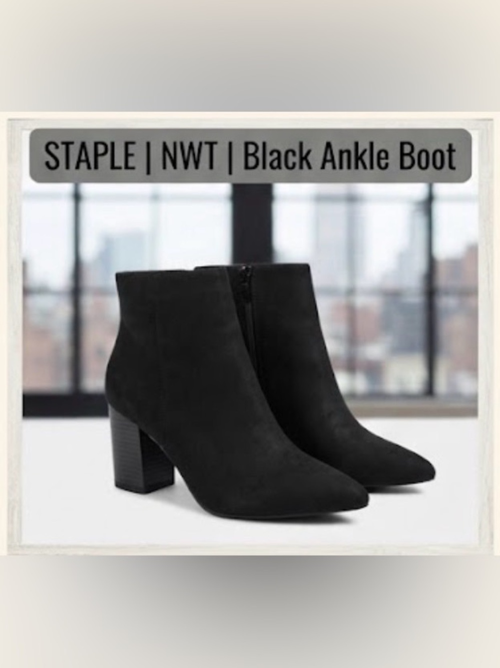 a new day Black Pointed Toe Block Heel Ankle Boots
